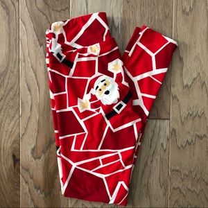 LuLaRoe Red Santa Claus Leggings OS